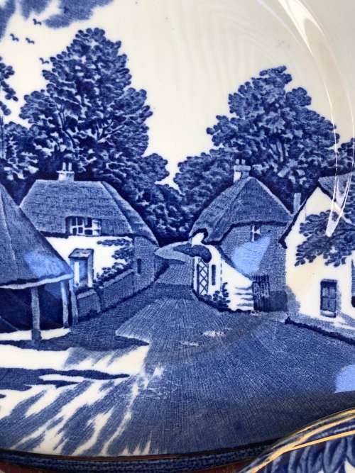 BLUE & WHITE DINNER PLATES Britain Beautiful Burleigh Ware