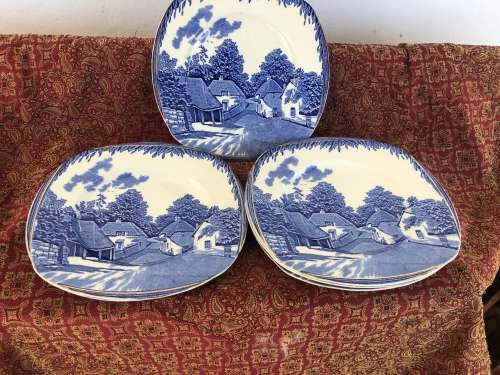 BLUE & WHITE DINNER PLATES Britain Beautiful Burleigh Ware