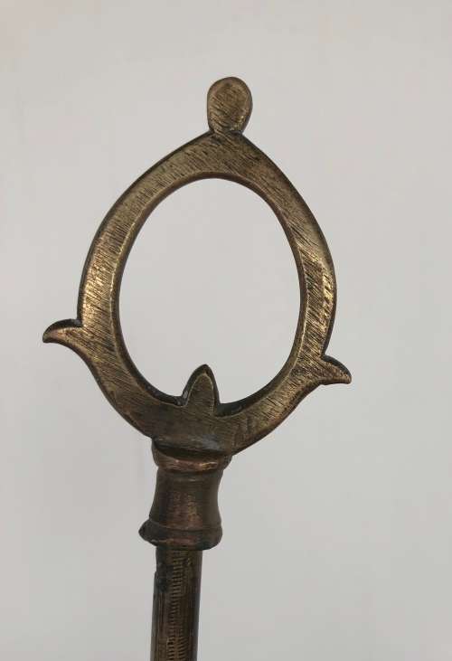 ANTIQUE BRASS CANDELABRA  & SNUFFER - originally an oil lamp