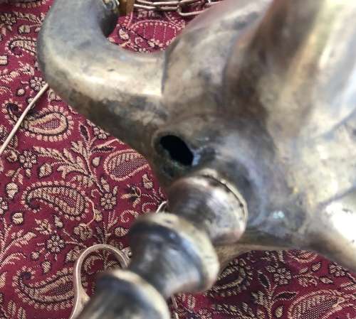 ANTIQUE BRASS CANDELABRA  & SNUFFER - originally an oil lamp