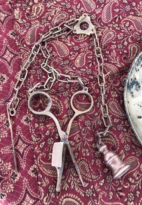 ANTIQUE BRASS CANDELABRA  & SNUFFER - originally an oil lamp