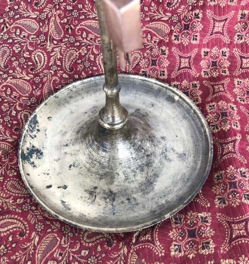 ANTIQUE BRASS CANDELABRA  & SNUFFER - originally an oil lamp