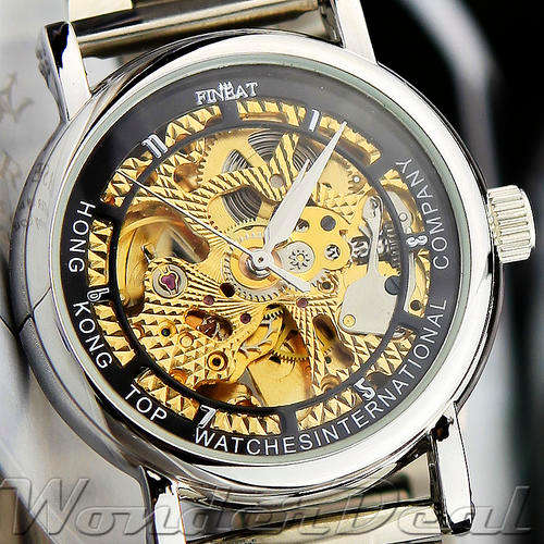 NEW Skeleton Transparent Automatic Mechanical Stainless Steel Case Classic Wrist Watch Great Gift