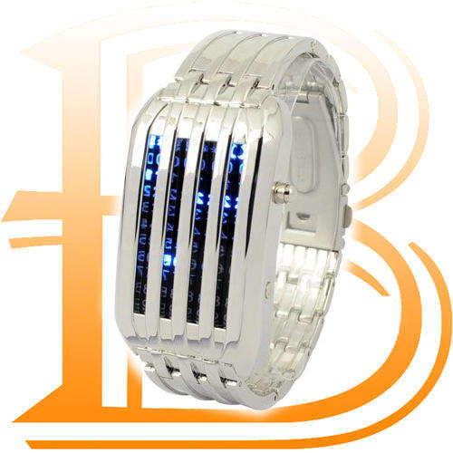 Unique Knight LED Wrist Watch with Blue LED Digital Display Light Sliver