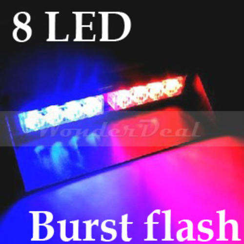 8 Super Bright LEDs Car / Truck Windshield Strobe Burst Flash Light Lamps with Windscren Suction Cup