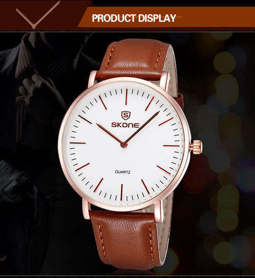 2016 New Fashion Casual Wristwatch PU Leather Watches Men Luxury Brand Skone Quartz Watch