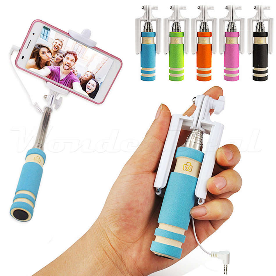 Mini Wire Control Selfie Stick Monopod Remote Shutter for iPhone 6S 6 Plus Samsung All Cell Phones