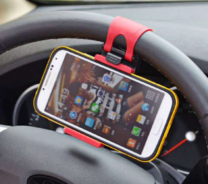 Universal Car Steering Wheel Cell Phone Socket Mount Holder with Rubber Band for iPhone Samsung etc.