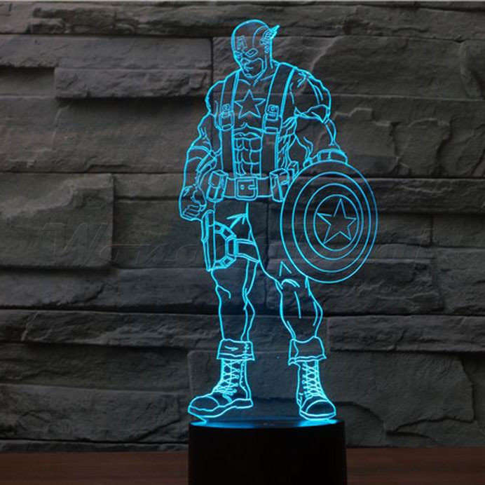 3D Captain America Led Night Light 7colors Changing Mood Lights Cool Decoration Illusion Lamp Gift