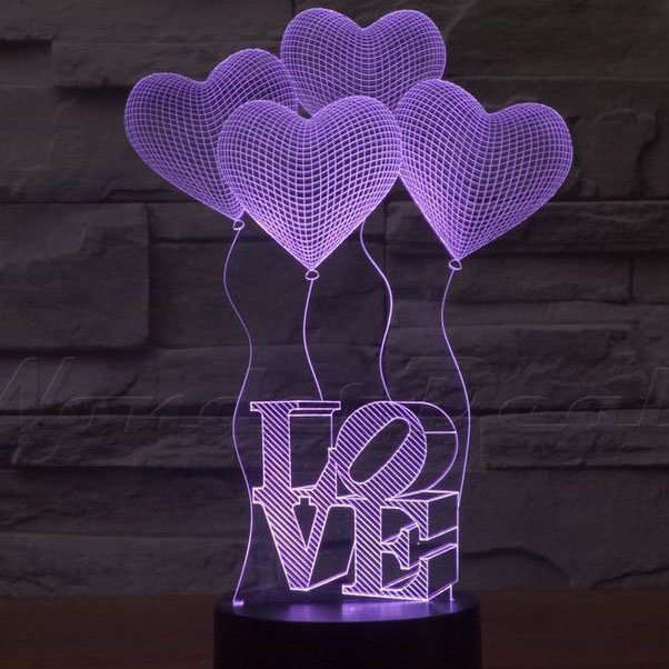 3D Love Heart Led Mood Light 7 Colors Changing Night Lights Wedding Decoration Illusion Lamp Gift