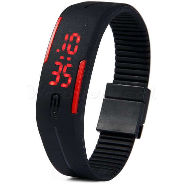 LED Sport Watch Fashion Waistwat Date Red Digital Rectangle Dial Colourful Silicone Band - 6 Colours