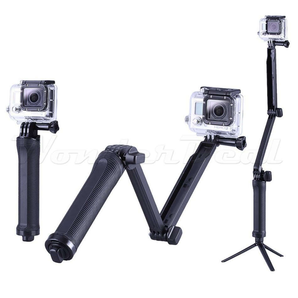 Collapsible 3 Way Selfie Monopod Camera Mount Camcorder Grip Extension Arm Tripod GoPro Accessories