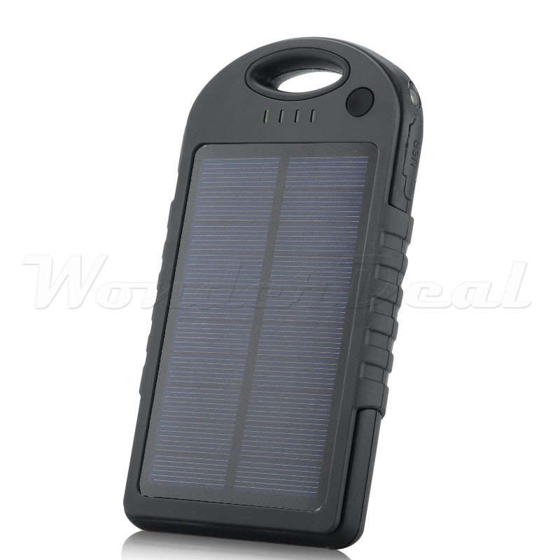 5000mAh Solar Powered Charger Power Bank Outdoor Weatherproof Dustproof Shockproof Dual USB Output