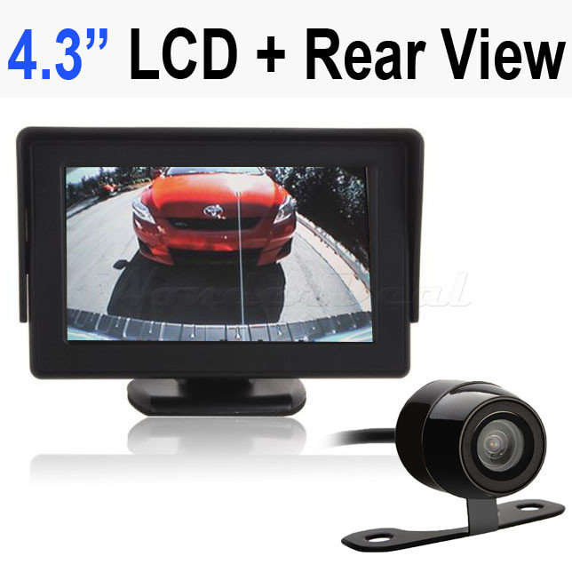 Car Reverse Rearview Parking Aid System 4.3" LCD Dual Video Input Monitor + HD Back Camera Kit