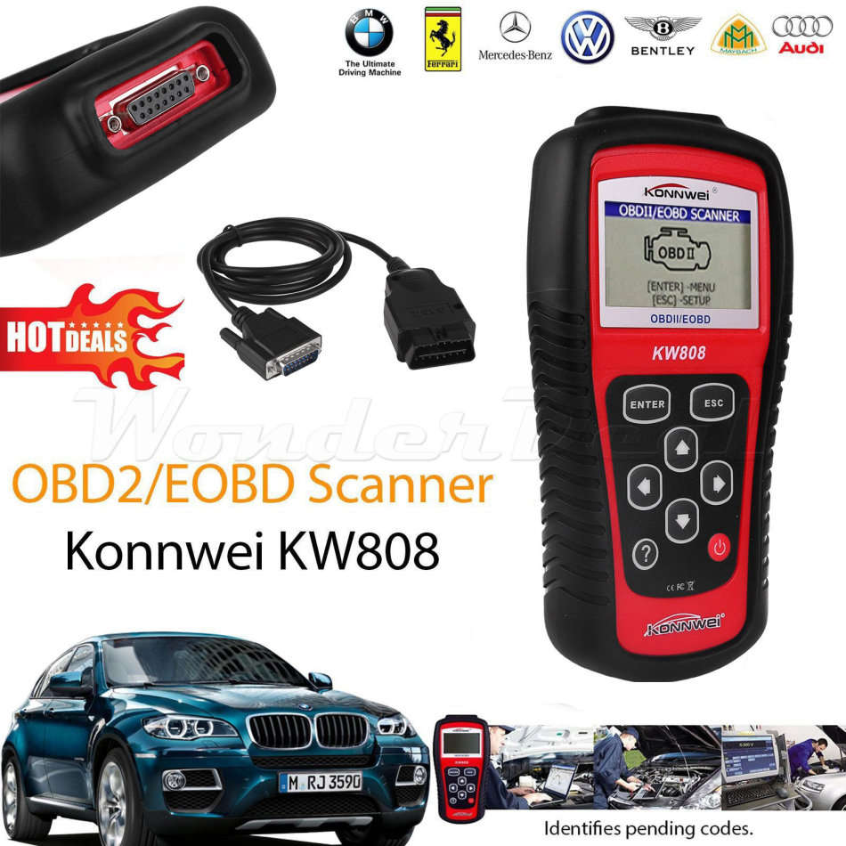 KONNWEI OBD2 Scanner KW808 OBDII Car Diagnostic Code Reader CAN Engine Reset Tool Backlit LCD