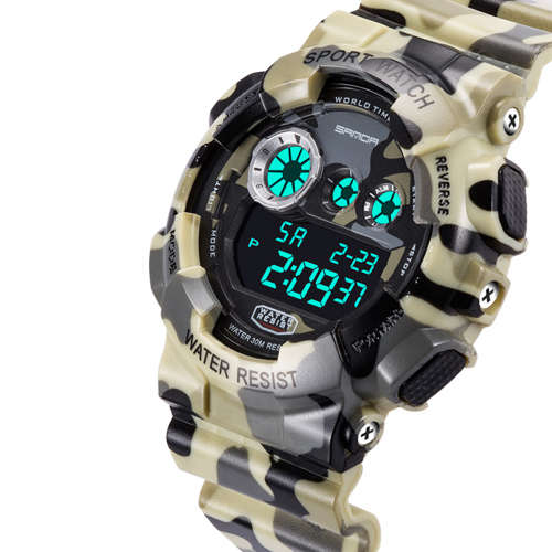 SANDA LED Backlight Display Multifunction Military Outdoor Sports Watch 30m Waterproof Shockproof