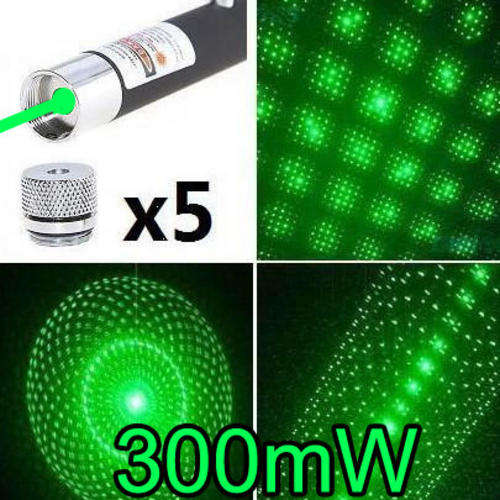 New 6in1 (5 Caps) 300mW 532nm Green Beam Laser Pointer Pen Brandnew in Gift Box