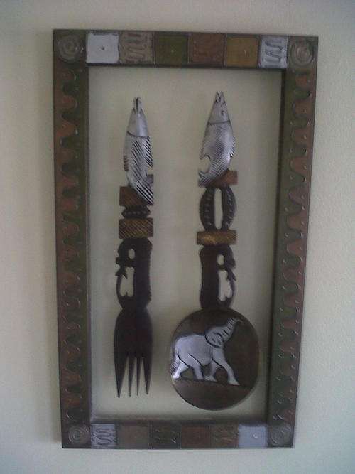 Stunning African Carved Frame - Carved African Salad Servers in Carved Frame - VALUE BY GAMU
