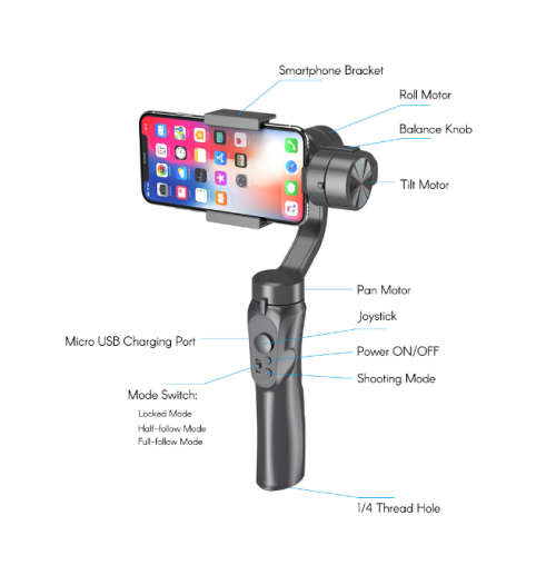 Andoer 3-Axis Handheld Gimbal Smartphone Stabilizer With Built-in Lithium B