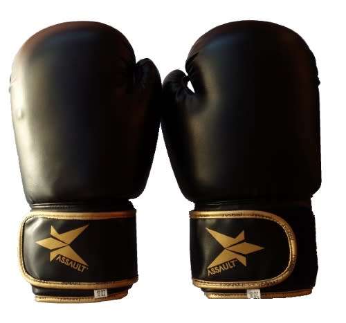 Assault Leather Boxing Gloves - Black and Gold