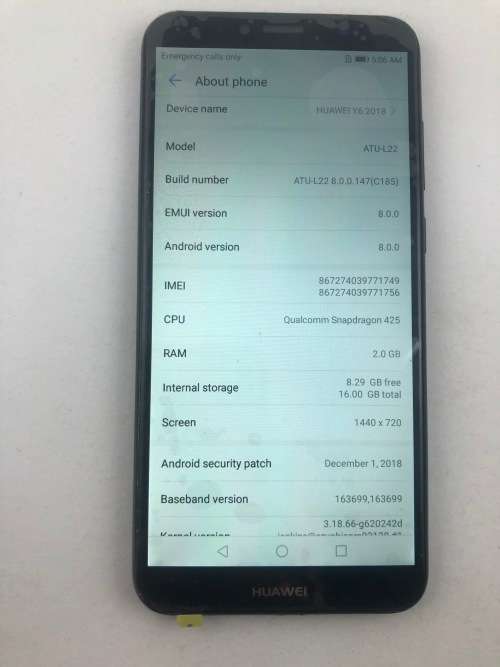 Huawei Y6 2018 Black Dual Sim