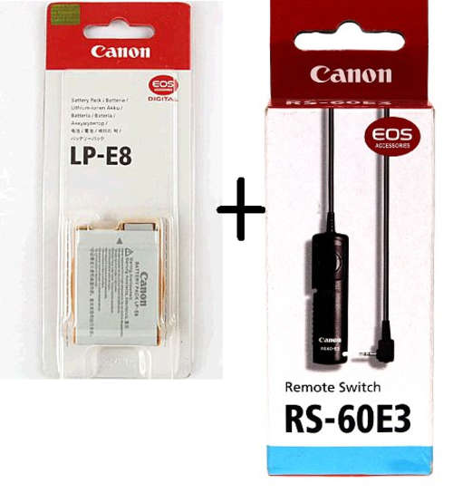 Original Canon LP-E8 Battery & RS-60E3 Remote Shutter for Canon EOS 550D