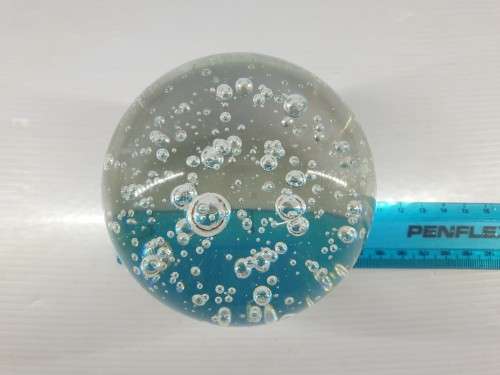 Vintage Murano Italy Mouth Blown Glass Paperweight  :LARGE clear bubbles