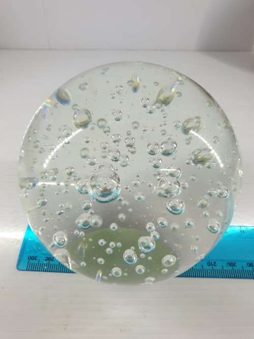 Vintage Murano Italy Mouth Blown Glass Paperweight  :LARGE clear bubbles