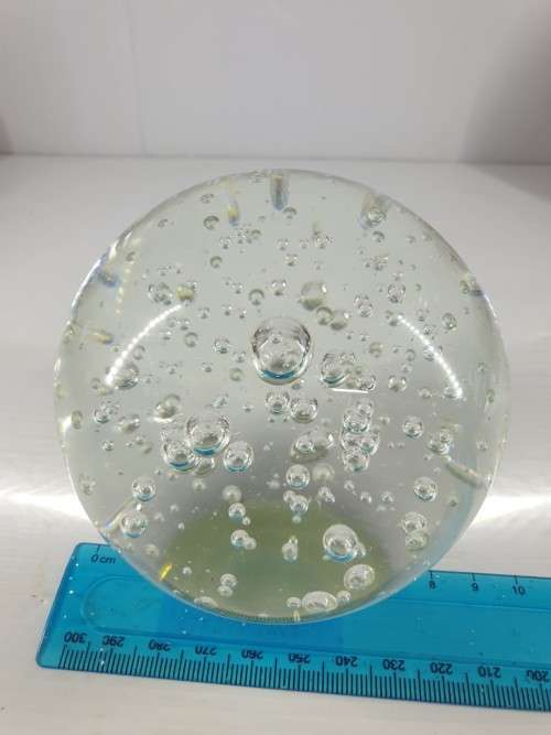 Vintage Murano Italy Mouth Blown Glass Paperweight  :LARGE clear bubbles
