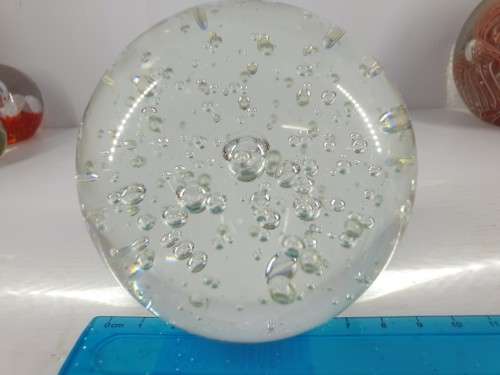 Vintage Murano Italy Mouth Blown Glass Paperweight  :LARGE clear bubbles