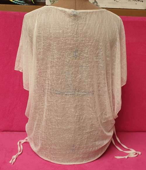 Pretty Sheer Off-White Ladies Blouse with Butterfly-print Size XXL