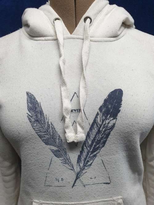 Ladies Cream `Real Clothing` Hoodie with print on front Size Small