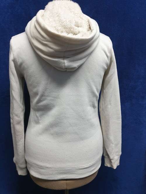 Ladies Cream `Real Clothing` Hoodie with print on front Size Small