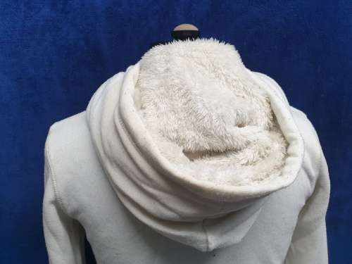 Ladies Cream `Real Clothing` Hoodie with print on front Size Small