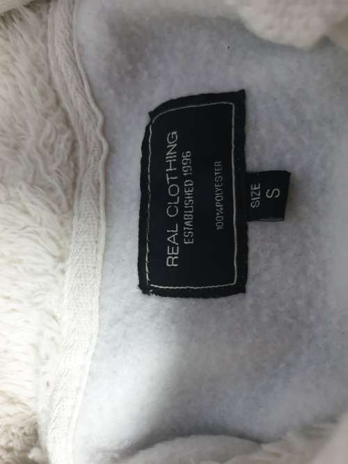 Ladies Cream `Real Clothing` Hoodie with print on front Size Small