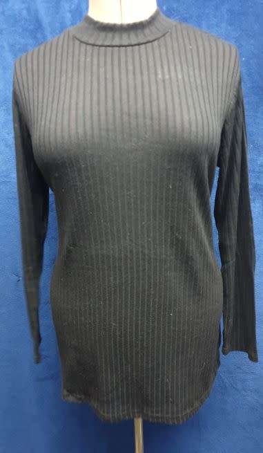 Ladies Black Ribbed "Mosaic" Longer Length Polo Neck Top Size Large