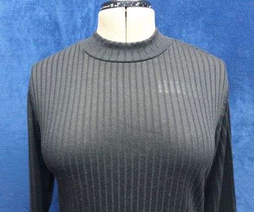 Ladies Black Ribbed "Mosaic" Longer Length Polo Neck Top Size Large