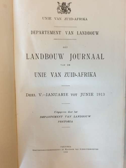 **1913** Unie van Zuid Afrika - Landbouw Joernaal Deel V.