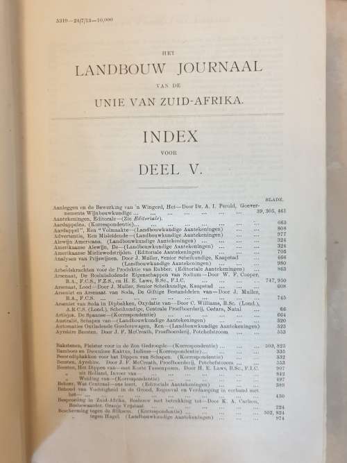 **1913** Unie van Zuid Afrika - Landbouw Joernaal Deel V.