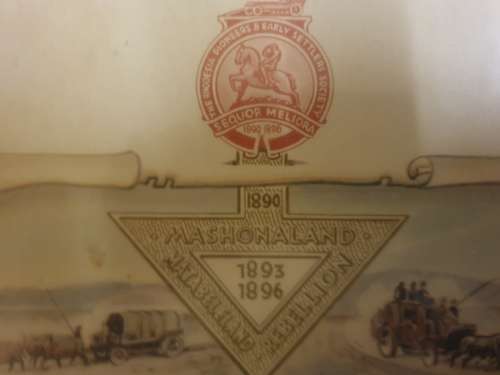 RHODESIA PIONEERS & EARLY SETTLERS SOCIETY. 900mm x 340mm. Framed behind glass.