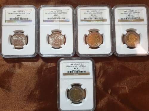 Mandela Coins - MS62 / MS64 / MS65 / MS66 and AU58 - All in one lot.