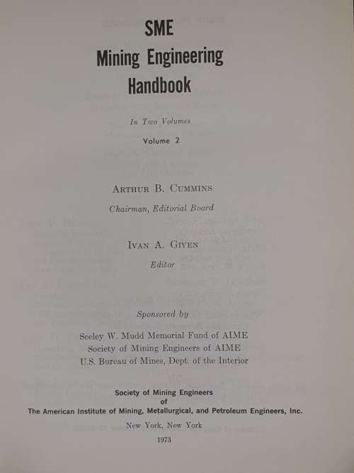 SME MINING ENGINEERING HANDBOOK. Complete in 2 Volumes.