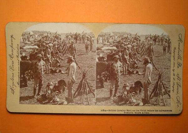 BOER WAR, STEREOVIEW PHOTOGRAPH "BRITISH CAVALRY BEFORE ADVANCE ON PRETORIA""
