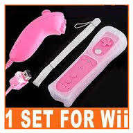 Remote and Nunchuk Controller Set for Nintendo Wii System Game Pink With Skin