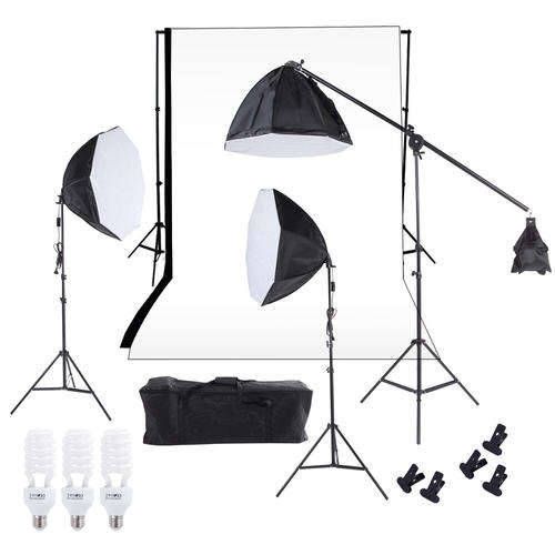 Photography Studio Lighting Softbox Photo Light Muslin Backdrop Stand Kit with Three 60cm Octagon So
