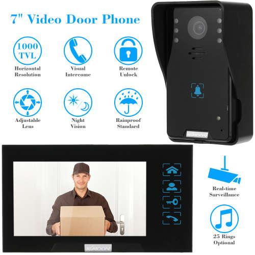 7" Color TFT LCD Video Door Phone Doorbell Intercom Kit - Black