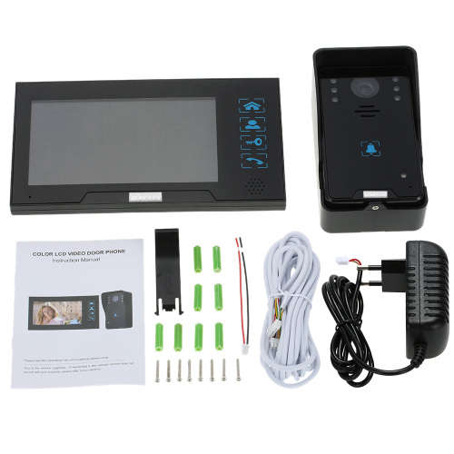 7" Color TFT LCD Video Door Phone Doorbell Intercom Kit - Black
