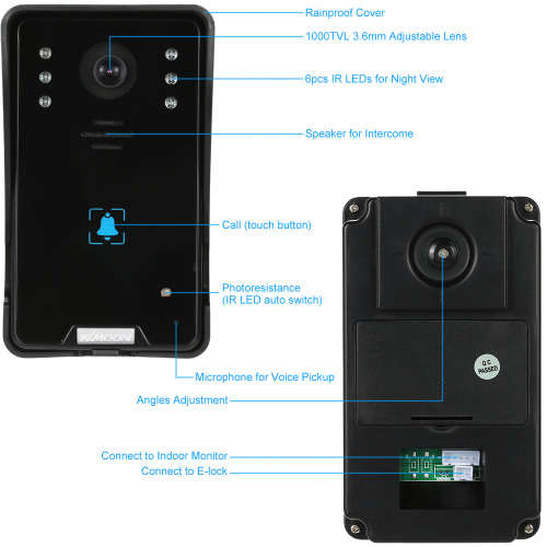 7" Color TFT LCD Video Door Phone Doorbell Intercom Kit - Black