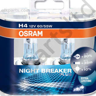 Osram Night Breaker H4 Globes - sold as a pair - Latest High-Power Technology - Up to 90% more light