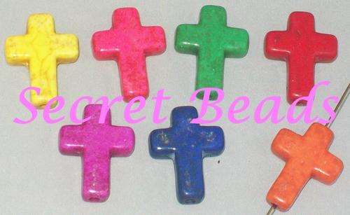 Mixed Packet Gemstone Cross Charm / Spacer - 7pcs